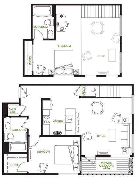 2 Bed 2 Bath Loft